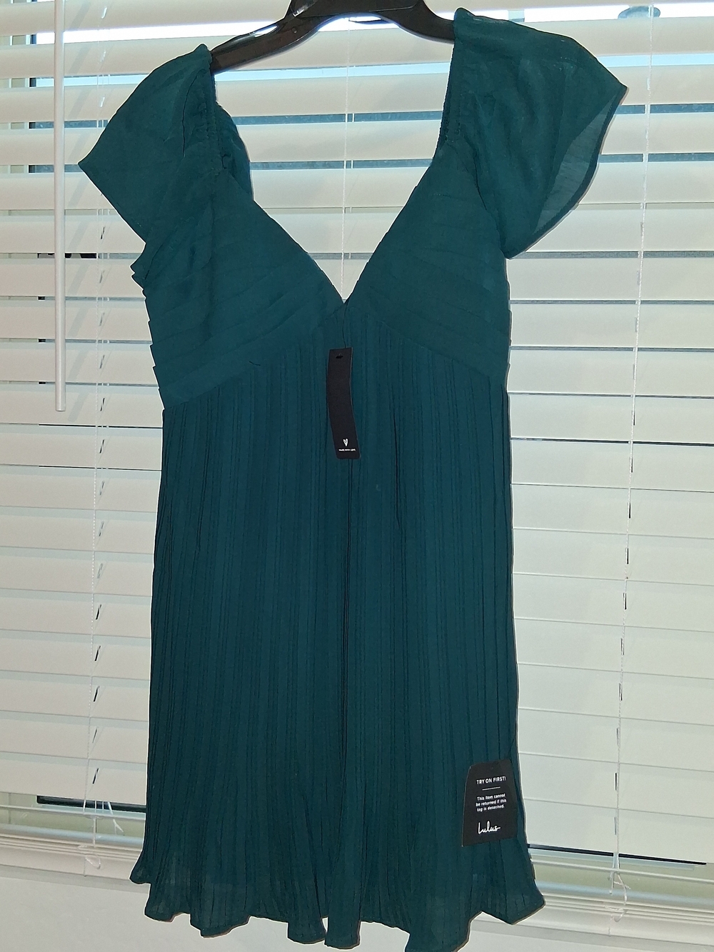 Lulu's Teal Pleated V-Neck Mini Dress